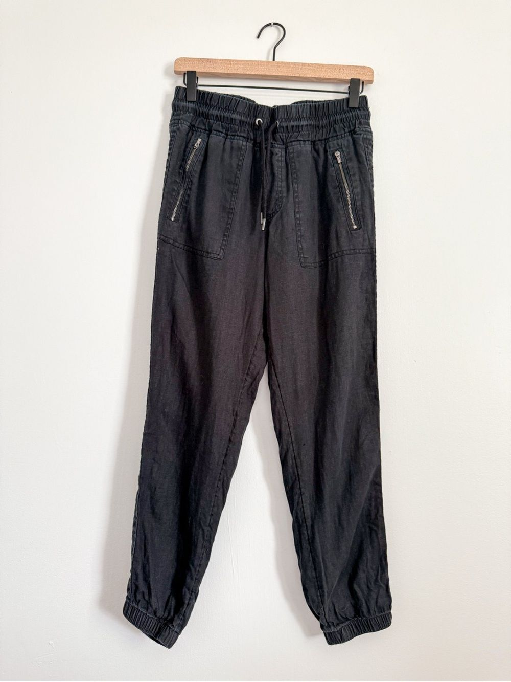 Athleta Black Cabo Linen Elastic Waist Jogger Pants with Zip Pockets Size 2